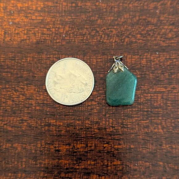 Green Aventurine Gemstone Pendant Charm Necklace Silver Tone Hardware Boho Witch - Picture 2 of 4